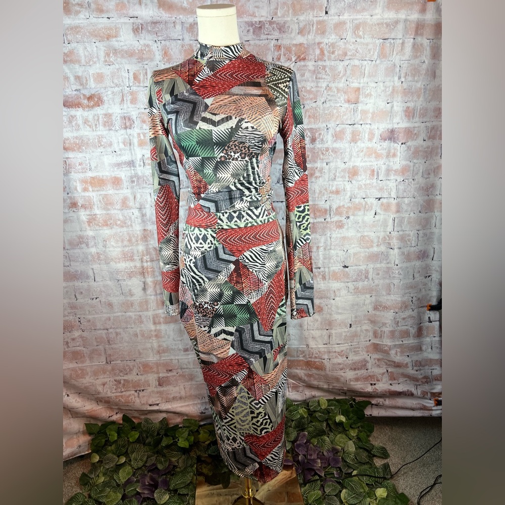 Fashion Nova Pink and Green Dolman Sleeve Sheath Skirt and Shirt